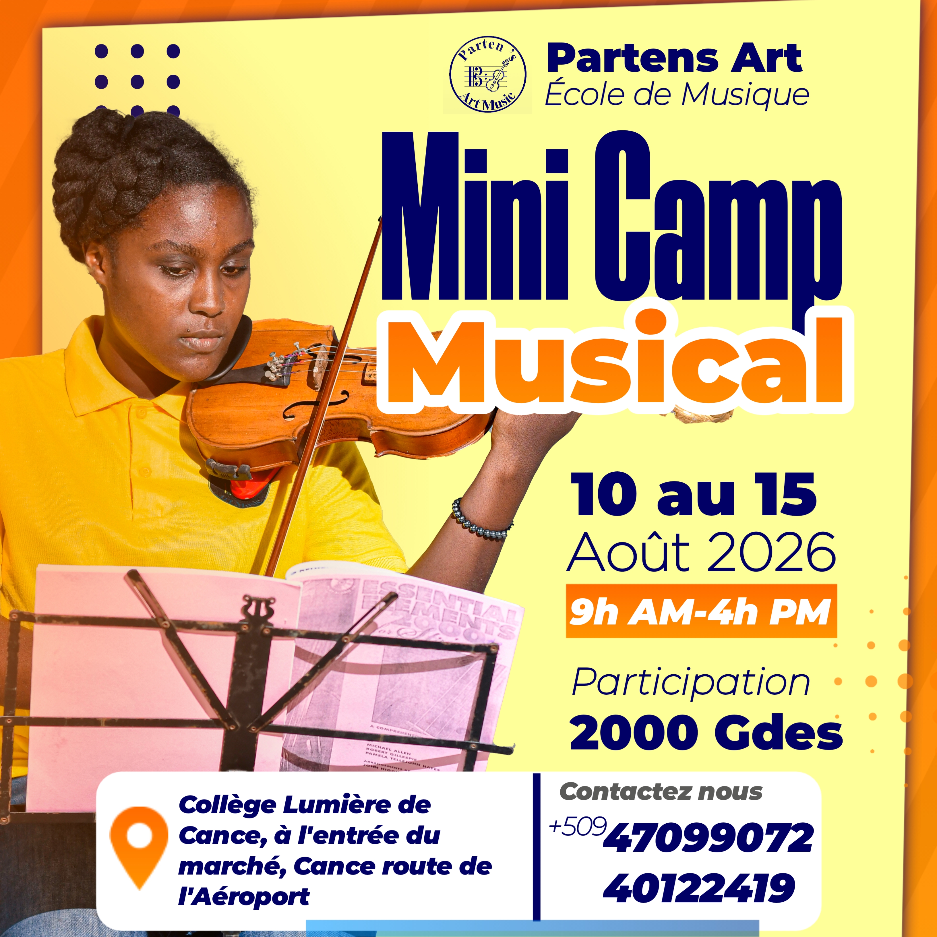 Affiche Mini Camp Musical pour Partens Art